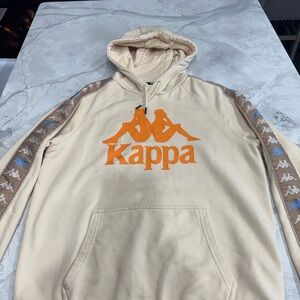 Kappa Men's Cream Hoodie with Orange Logo